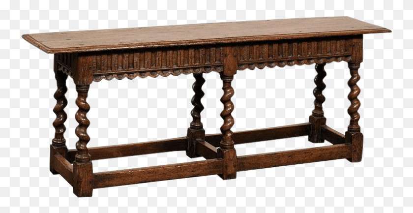 758x373 English Backless Carved Oak Bench With Barley Twist 17 Th Century Style Bench, Furniture, Table, Tabletop HD PNG Download