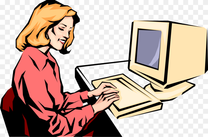 1062x700 Entrepreneur Works At Computer Vector Image Illustration Women On Computer Clipart, Electronics, Pc, Adult, Person Sticker PNG