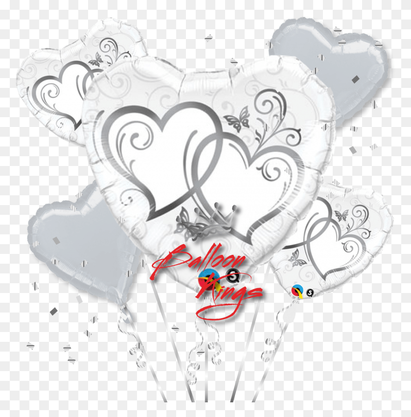 1196x1218 Entwined Silver Hearts Bouquet Corazones Entrelazados, Doodle HD PNG Download