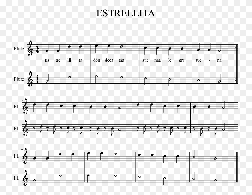 749x589 Estrellita Sheet Music 1 Of 1 Pages Beauty And The Beast Notes For Flute, Gray, World Of Warcraft HD PNG Download