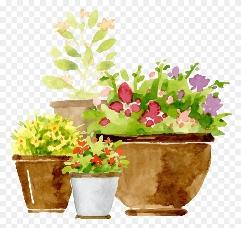 1315x1240 Euclidean Flowerpot Adobe Illustrator Potted Plants Painting, Plant, Pot HD PNG Download