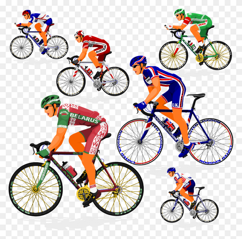 1018x1006 Euclidean Vector Clip Art Cyclists Road Bikers Vector, Bicycle, Vehicle, Transportation HD PNG Download