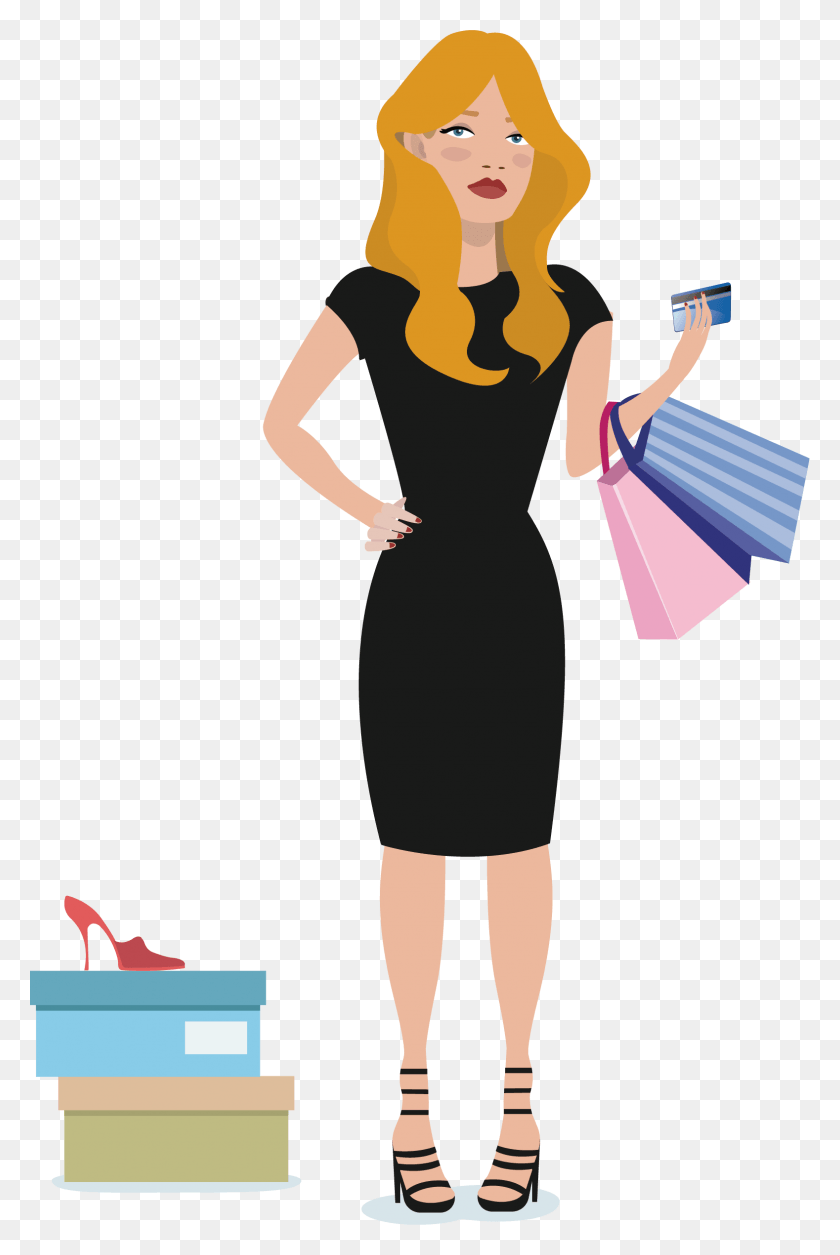 1578x2419 Euclidean Vector Shopping Woman Shopping Girl Vector Black, Dress, Clothing, Apparel HD PNG Download