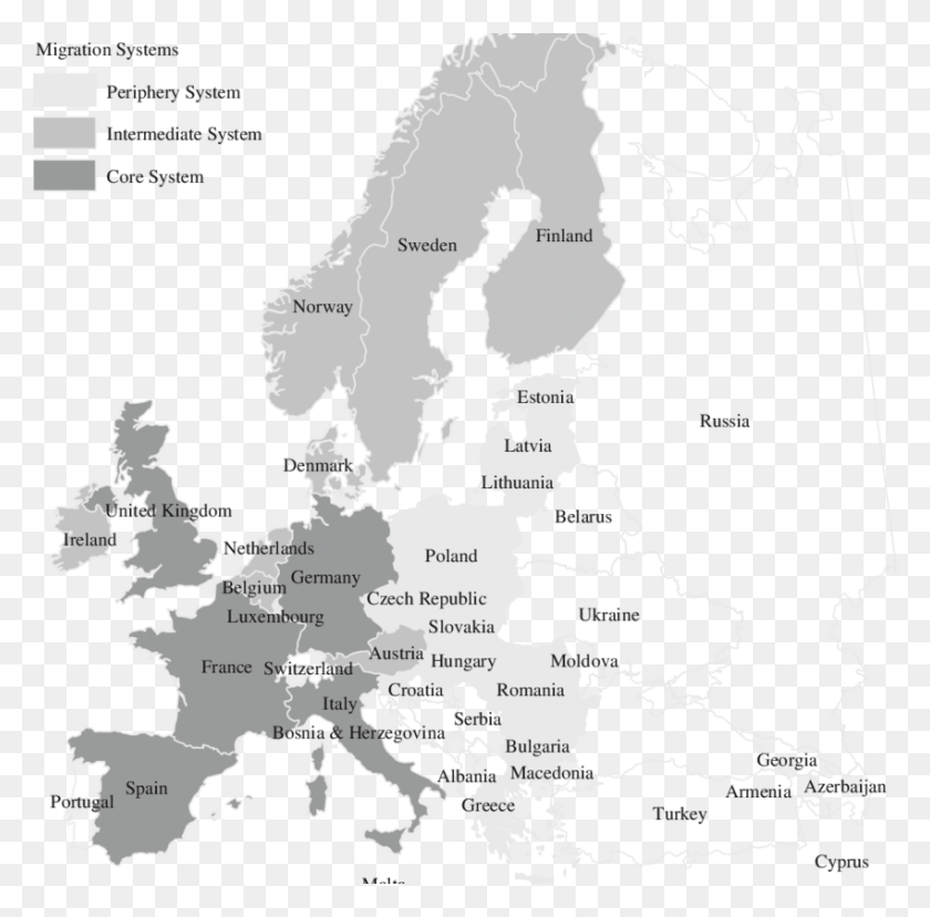 850x837 European Migration Systems Economic Center Of Europe, Map, Diagram, Plot HD PNG Download