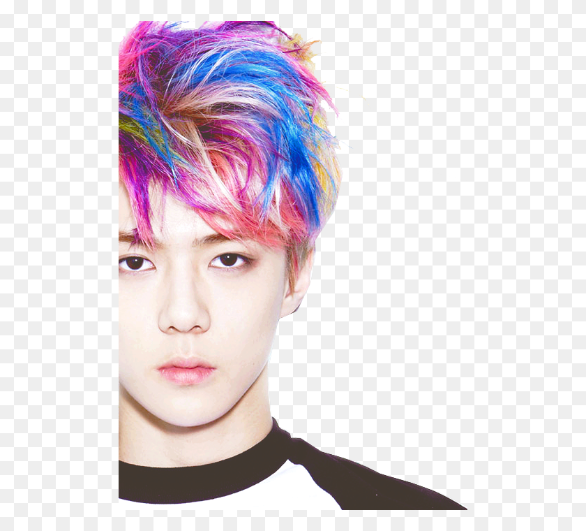 500x700 Exo Maknae Oh Sehun Sehun Rainbow Hair, Face, Person, Human HD PNG Download