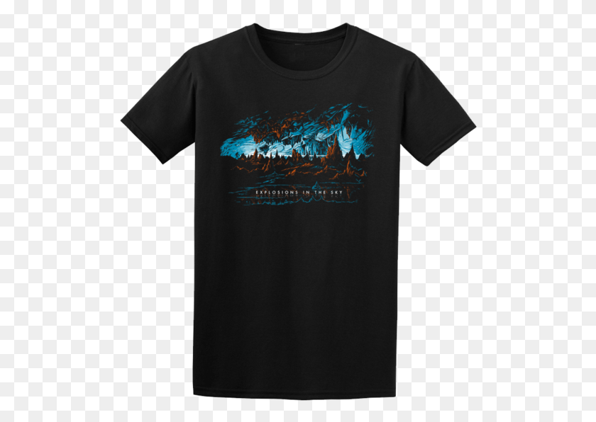 504x536 Explosions In The Sky 39cave39 Black Tee Black T Shirt Softstyle, Clothing, Apparel, T-shirt HD PNG Download