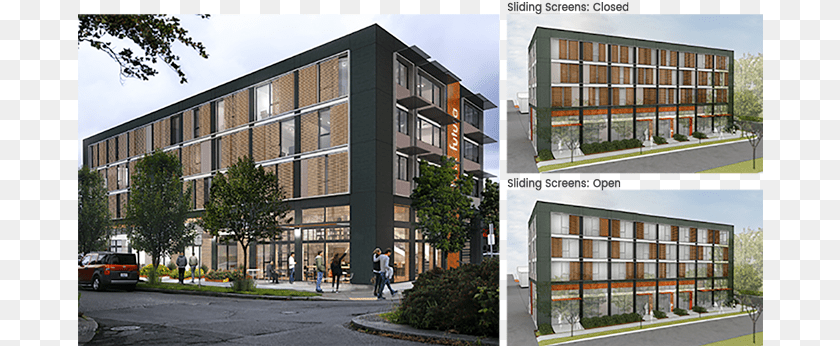 685x346 Exterior Screens On Pax Futura39s Western Facade Allow Passive Apartment Building, Apartment Building, Urban, Street, Road Sticker PNG