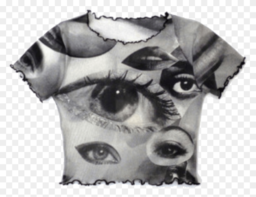 1549x1168 Eye Shirt Top Black White Polyvore Moodboard Filler Blouse, Head, Mask, Face HD PNG Download