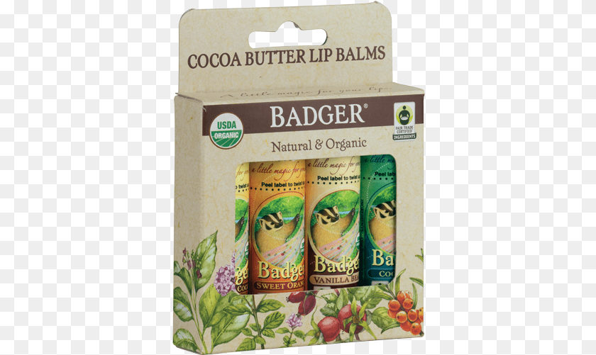 357x501 Fair Trade Cocoa Butter Lip Balm 4 Pack Badger Stress Soother Balm Stick 06 Oz, Herbal, Herbs, Plant, Tin Clipart PNG