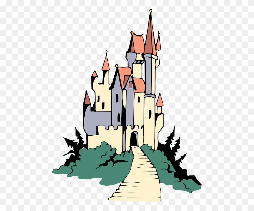 497x640 Fairytale Castle Royal Path Towers Fairytale Castle On Hill Cartoon, Architecture, Building, Fort HD PNG Download