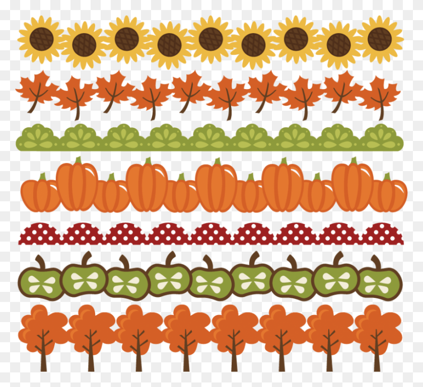 800x728 Fall Borders Svg Cut Files Autumn Svg Pumpkin Border Clip Art Fall Border, Rug, Pattern, Text HD PNG Download