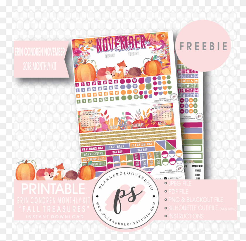 1024x1002 Fall Treasures Eclp Erin Condren November 2018 Monthly Free Payday Planner Stickers, Word, Advertisement, Poster HD PNG Download