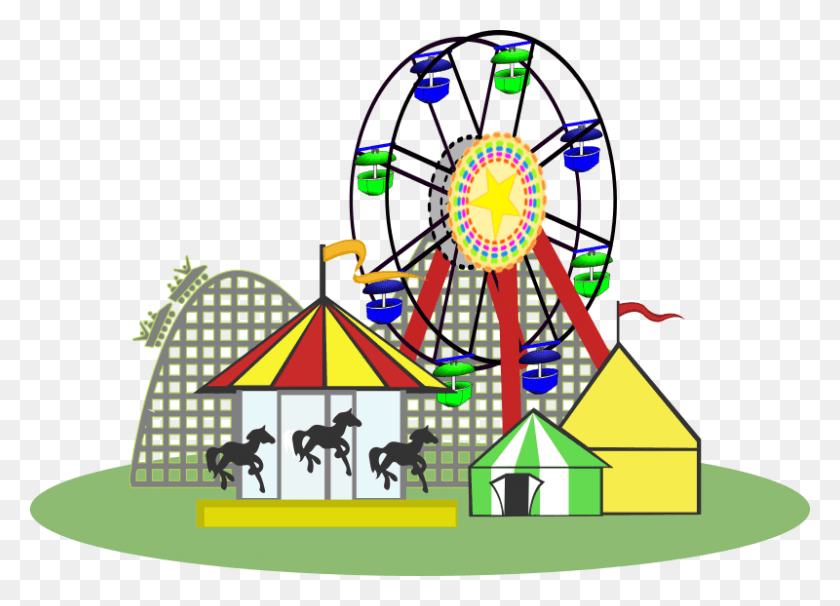 800x560 Family Fun Fair Carnival Clipart Black And White, Amusement Park, Theme Park, Ferris Wheel HD PNG Download