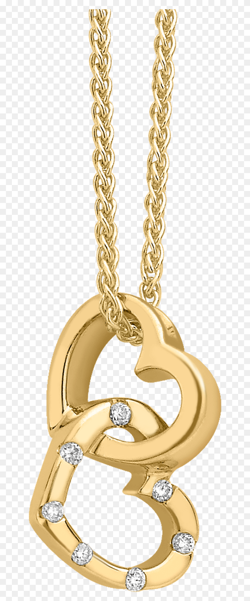 648x1954 Fancy Diamond Double Heart Pendant With Chain Pendant, Gold, Hip, Treasure HD PNG Download