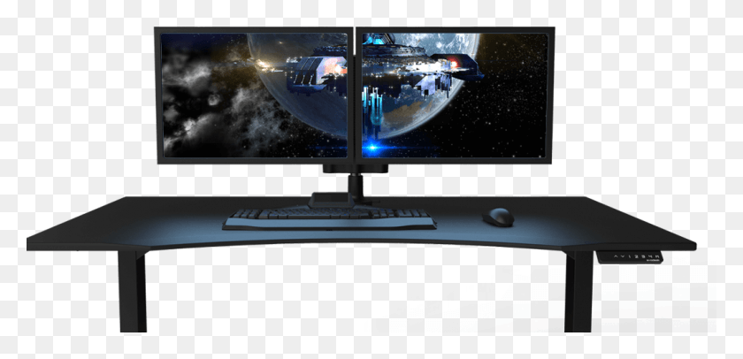 1052x467 Fancy Gaming Computer Desk Gaming Desk Evodesk Set Up Gaming, Monitor, Screen, Electronics HD PNG Download