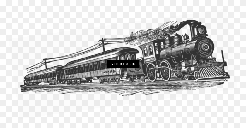 2498x1205 Far West Train Clipart Steam Train Black And White, Locomotive, Vehicle, Transportation HD PNG Download