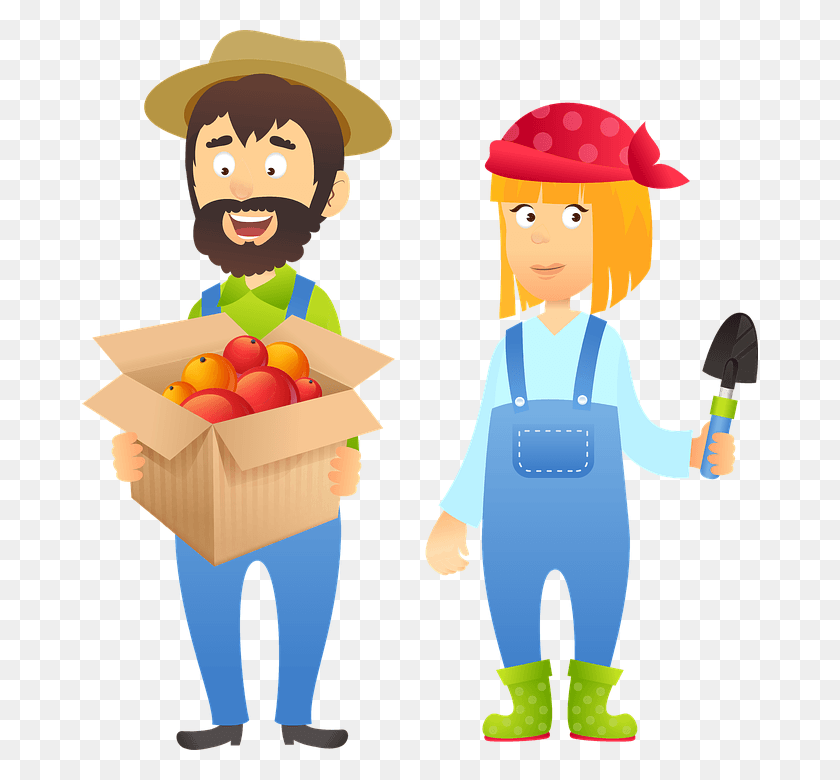 676x720 Farmer Couple Fruit Nature Agriculture Cute Cartoon, Person, Human, Plant Descargar Hd Png