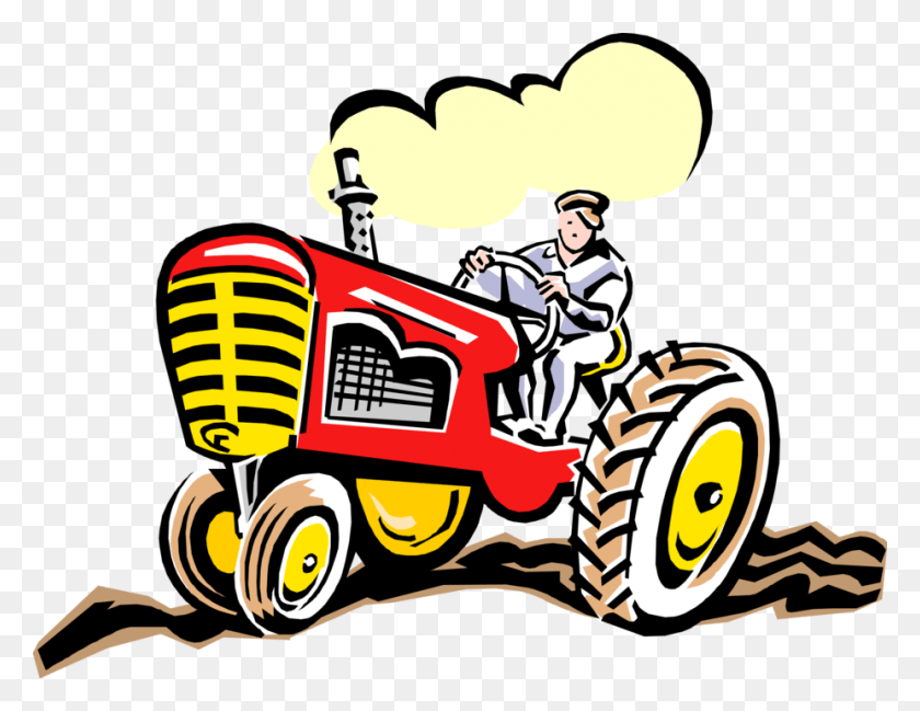 926x700 Descargar Png Farmer Rides Farm Tractor Viejo Transparente Con Farmer Clipart, Vehículo, Transporte, Cortacésped Hd Png