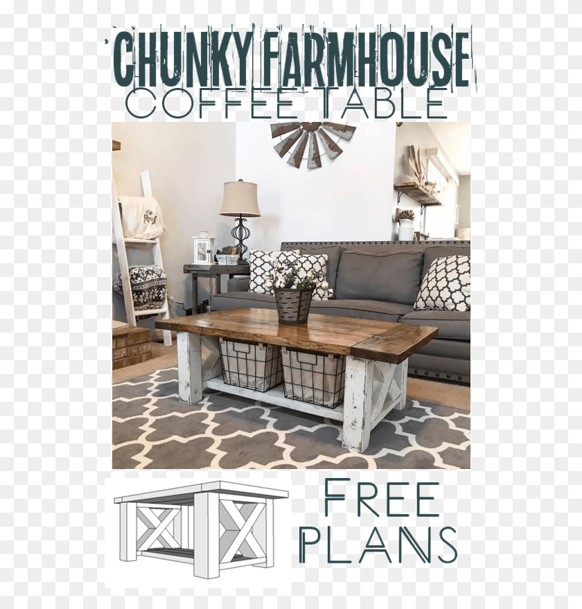 538x819 Farmhouse Coffee Table Diy Chunky Coffee Table, Furniture, Coffee Table, Rug HD PNG Download