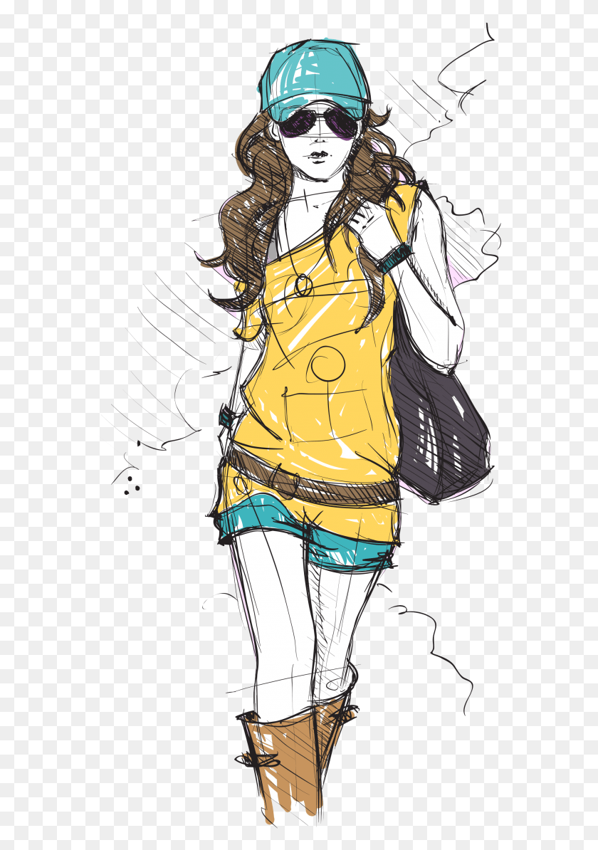 570x1134 Fashion Girl For Designing Projects Fashion Girl In Sketch, Clothing, Apparel, Person HD PNG Download