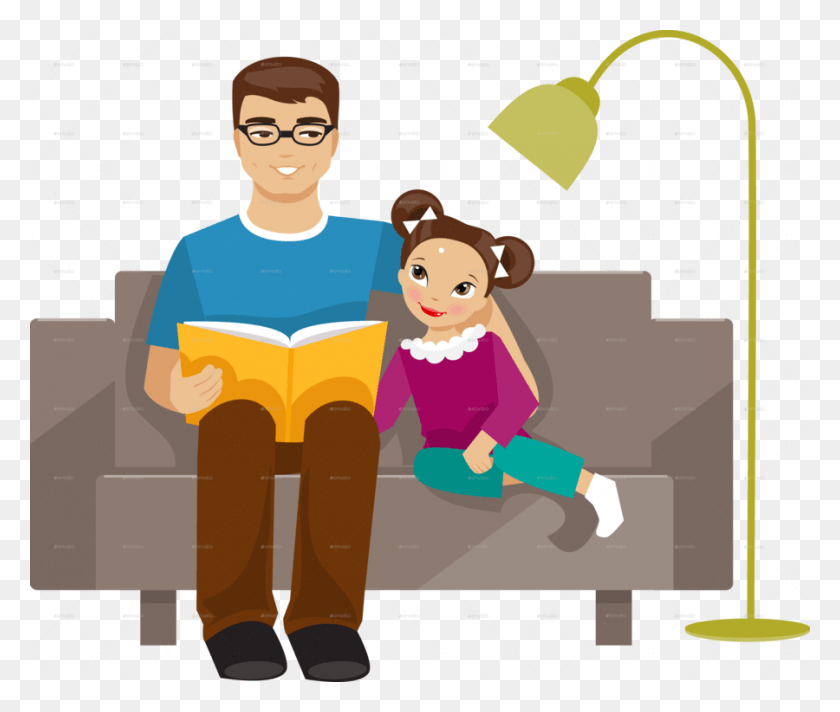 900x753 Father And Daughter Clipart Father Clip, Person, Human, Reading HD PNG Download