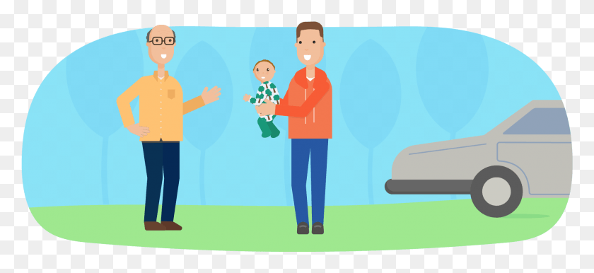 1896x794 Father Taking Infant To Their Grandfather For Babysitting Cartoon, Person, Human, Standing HD PNG Download