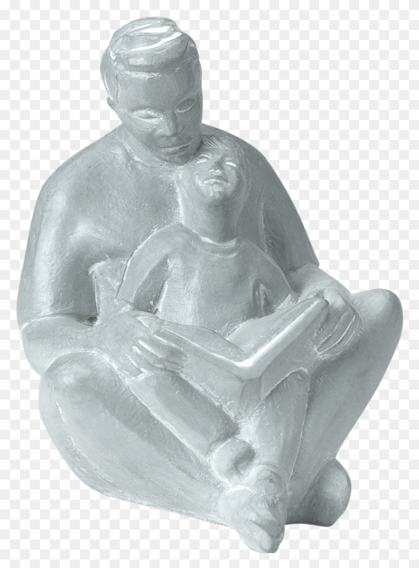 862x1191 Fathersonreading Green Father And Son Sculpture, Statue, Nature HD PNG Download