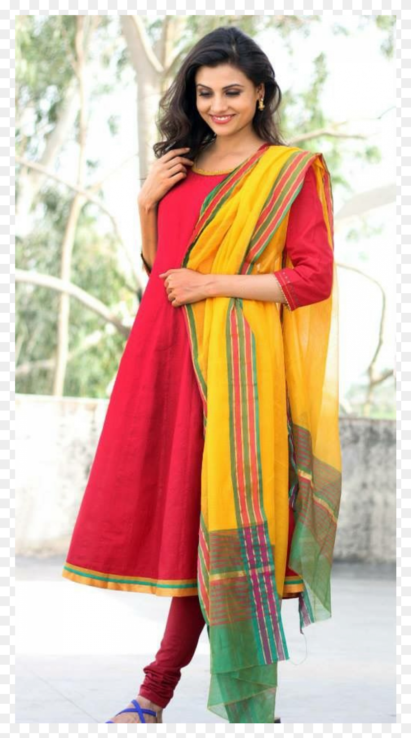 861x1601 Fb Red Yellow Anarkali Silk, Clothing, Female, Person HD PNG Download