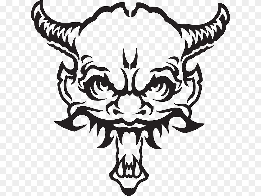 640x632 Fear Face Devil Monster Horns Demon Fear Demon Head Clip Art, Stencil, Animal, Bull, Mammal Transparent PNG