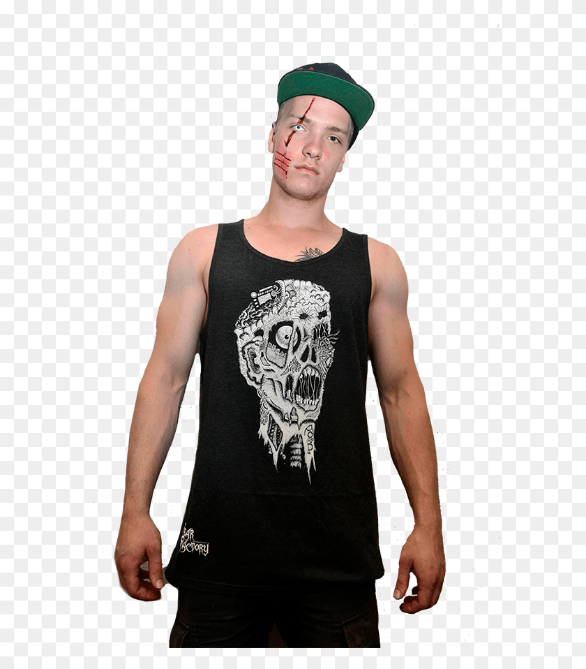 593x898 Fear Factory Queenstown Zombie Head Singlet Man, Clothing, Apparel, Person HD PNG Download