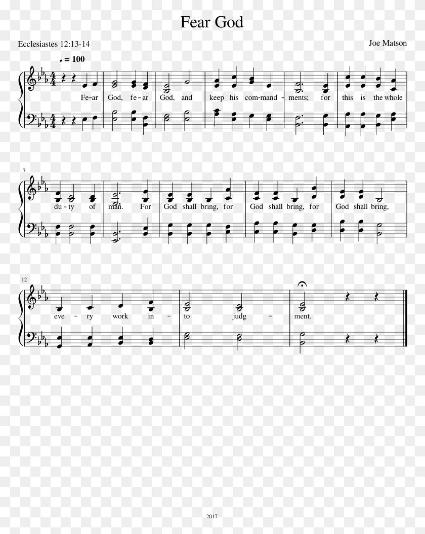 771x993 Fear God Sheet Music Composed By Joe Matson 1 Of 1 Phantom Of The Opera No One Would Listen Sheet Music, Gray, World Of Warcraft HD PNG Download