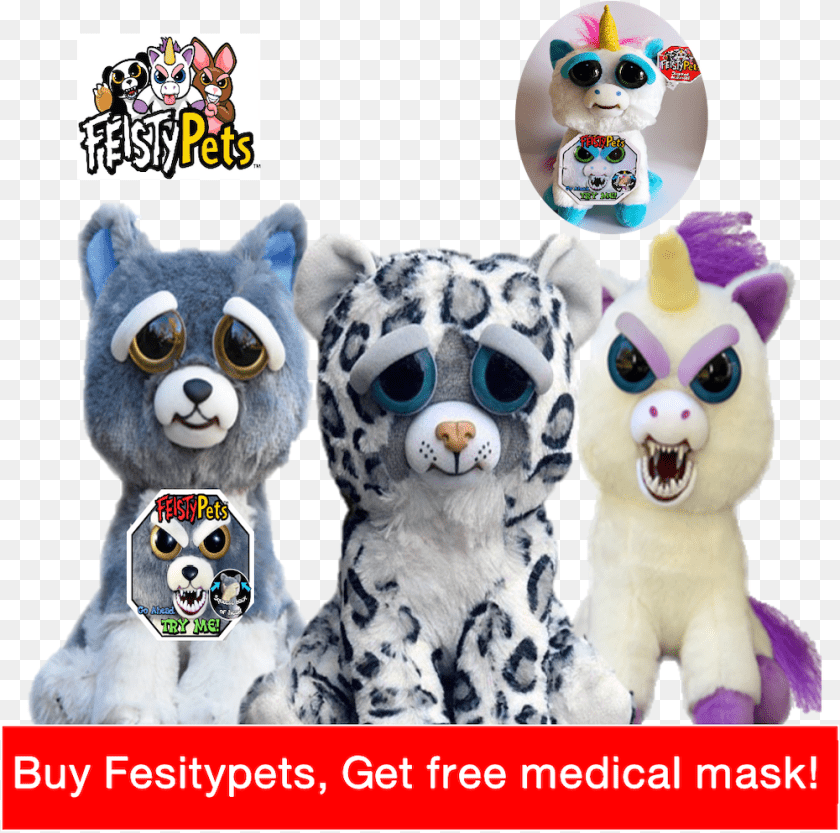 Feisty Pets Funny Face Changing Soft Feisty Pets Snow Leopard, Plush, Toy, Animal, Bear PNG
