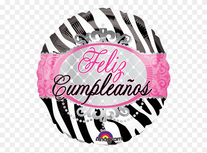 546x563 Feliz Pink And Zebra Birthday Balloons, Label, Text, Sweets HD PNG Download