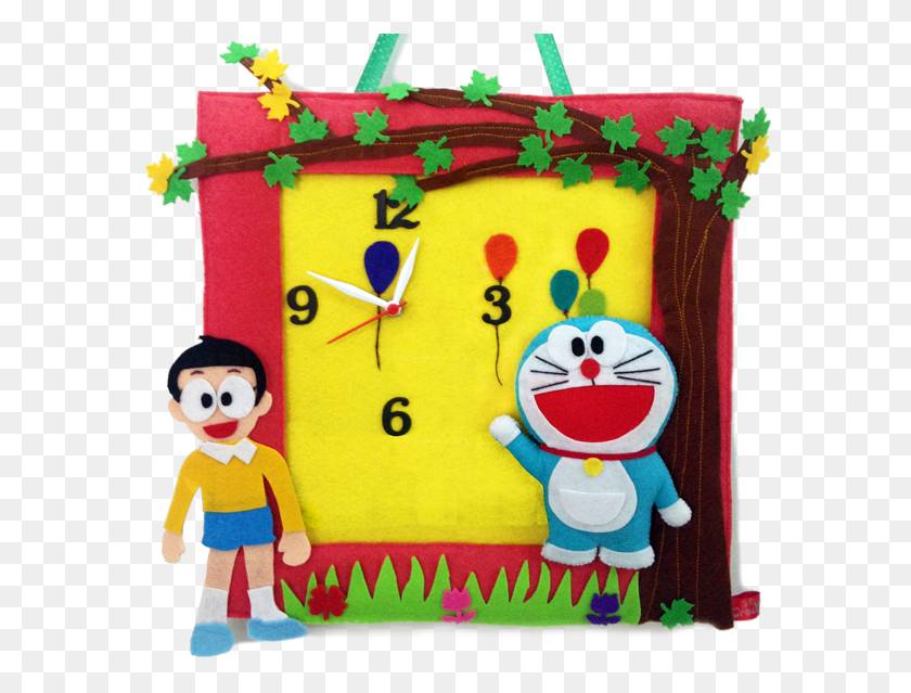 582x579 Felt 3d Doraemon With Nobita Personalised Wall Clock Cartoon, Wall Clock, Analog Clock, Birthday Cake HD PNG Download