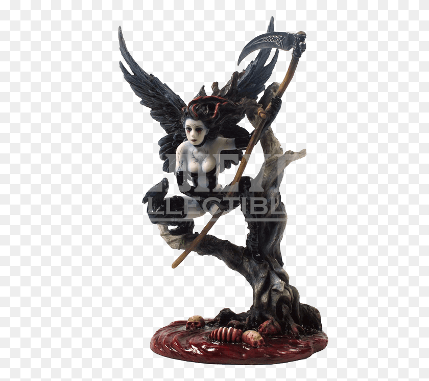 462x685 Female Dark Angel With Scythe On Tree Statue Gothic Figurines, Sculpture, Person HD PNG Download