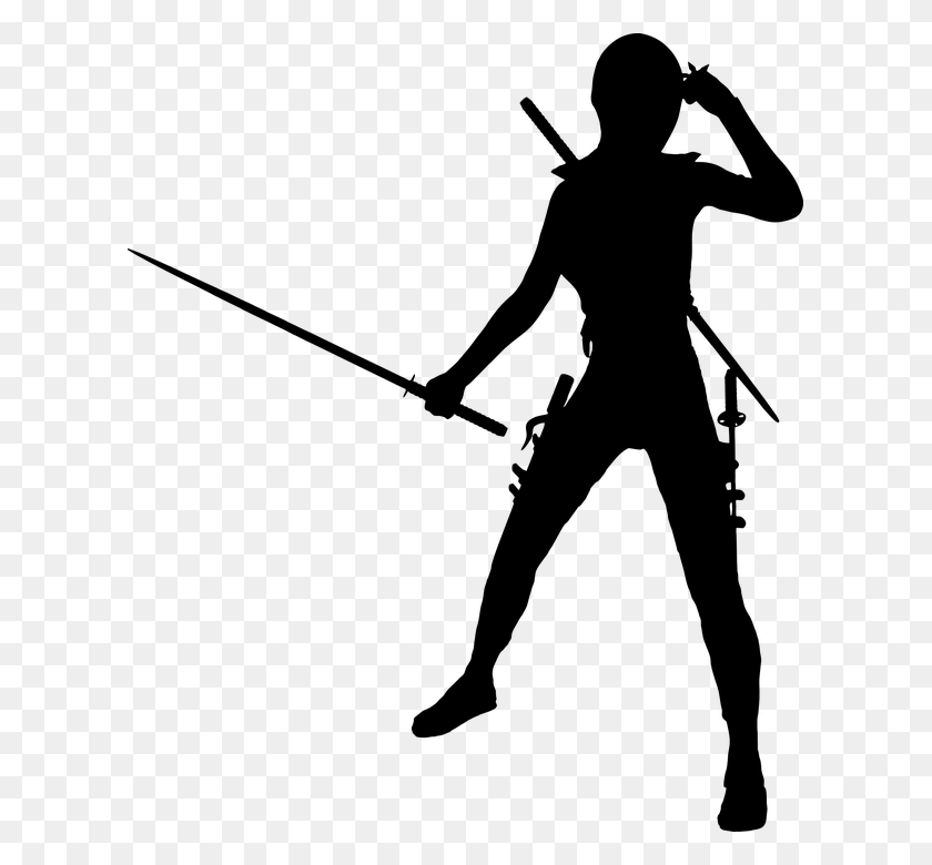 609x720 Female Woman Girl Ninja Warrior Weapons Sword Woman Warrior Silhouette, Gray, World Of Warcraft HD PNG Download