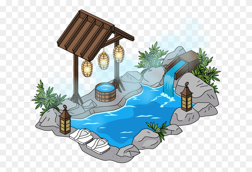 635x515 Fg Decoration Onsenjapanesehotspring Hot Springs House Cartoon, Jacuzzi, Tub, Hot Tub HD PNG Download