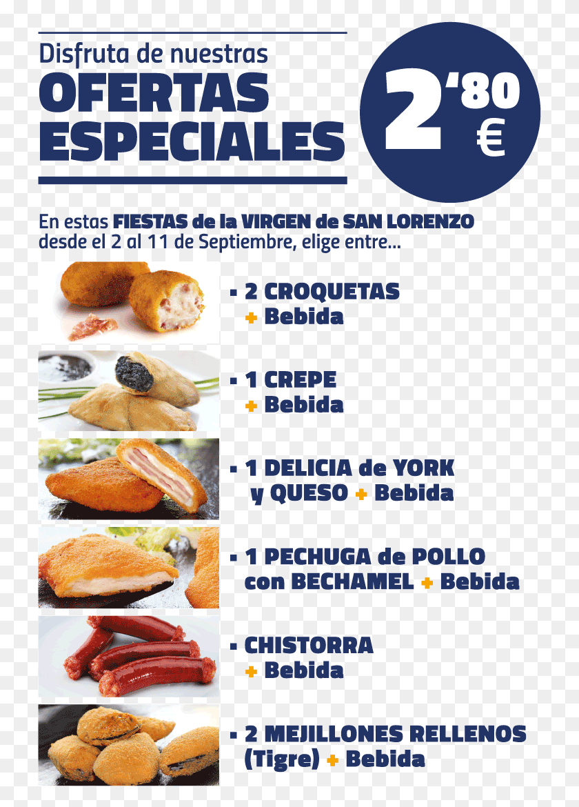 731x1110 Fiestas San Lorenzo 2016 Traz Croqueta Y Presumida Precios, Text, Bread, Food HD PNG Download