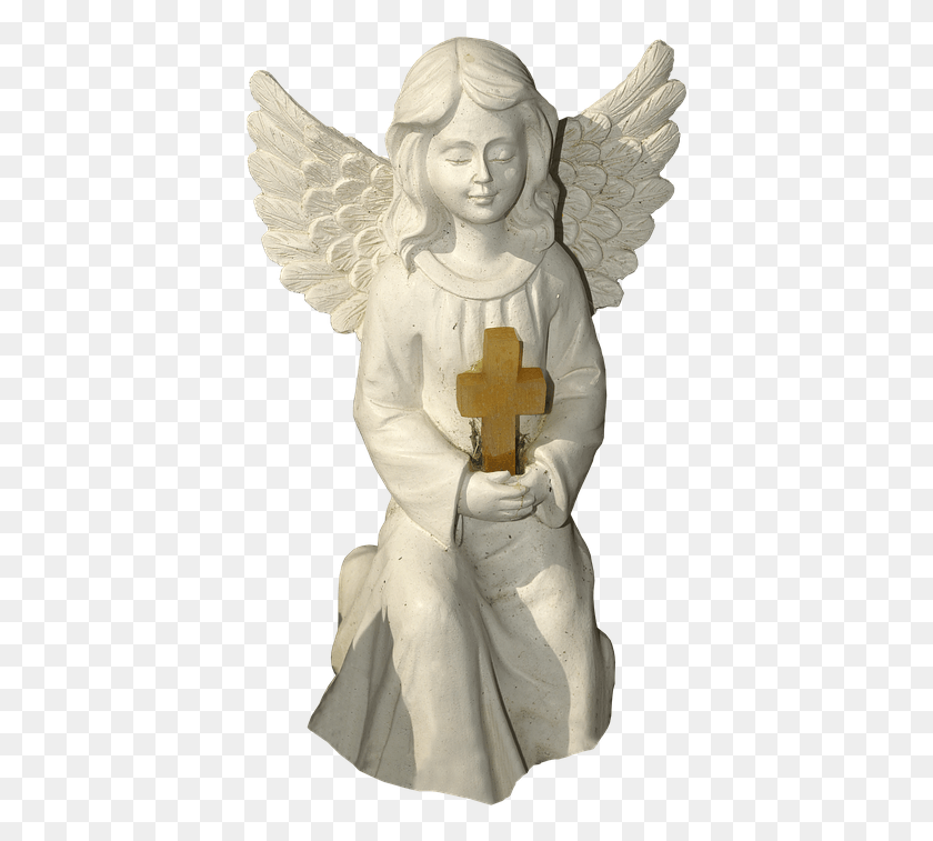 401x697 Figure Angel Cross Kneeling Cherub Ceramic Angel Con Cruz, Person, Human HD PNG Download