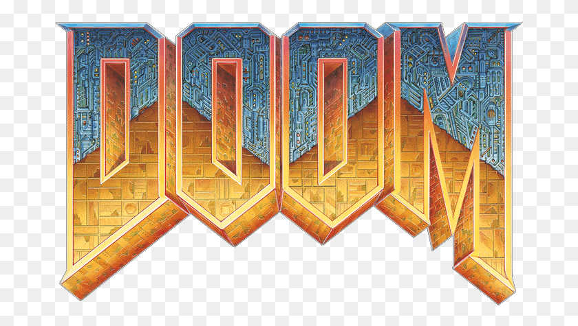 681x415 File Doom Logo 1993 2003 Doom Desktop, Tabletop, Furniture, Wood HD PNG Download