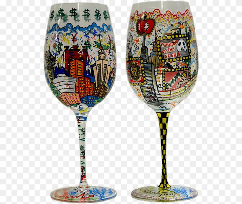 544x708 Financial Broadway Wine Glasses Fazzino New York City Wine Glasses, Alcohol, Beverage, Glass, Goblet PNG
