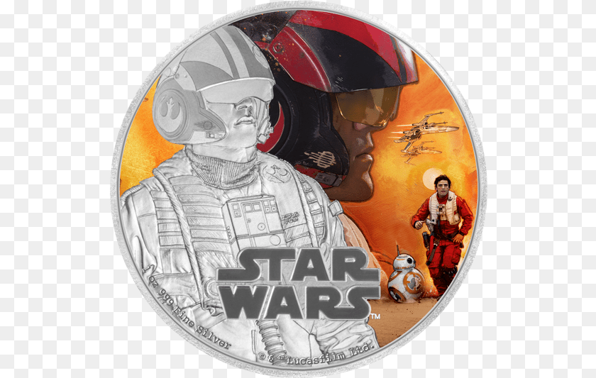 533x533 Fine Silver Coloured Coin Star Warstm Star Wars Episode Vii Poe Art, Adult, Male, Man, Person Sticker PNG