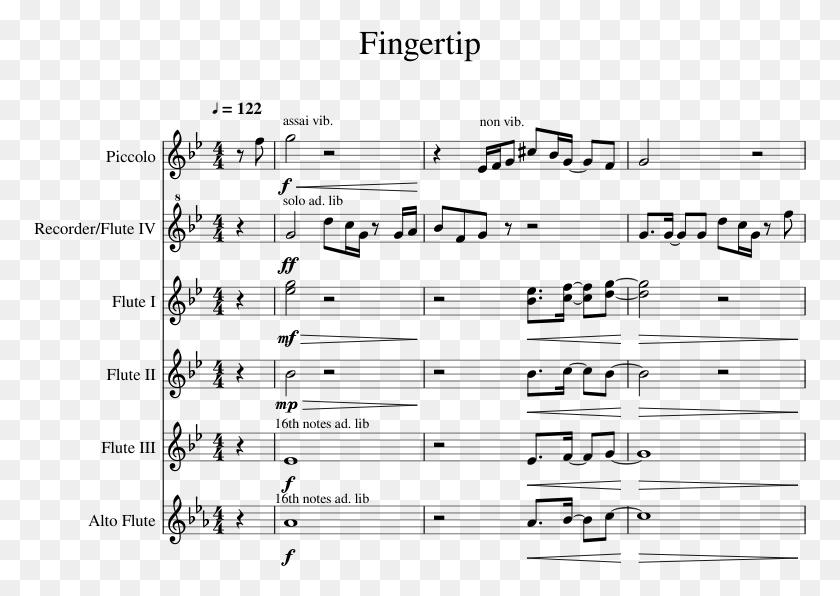 773x536 Fingertip Sheet Music For Flute Piccolo Recorder We No Speak Americano Sheet, Gray, World Of Warcraft HD PNG Download