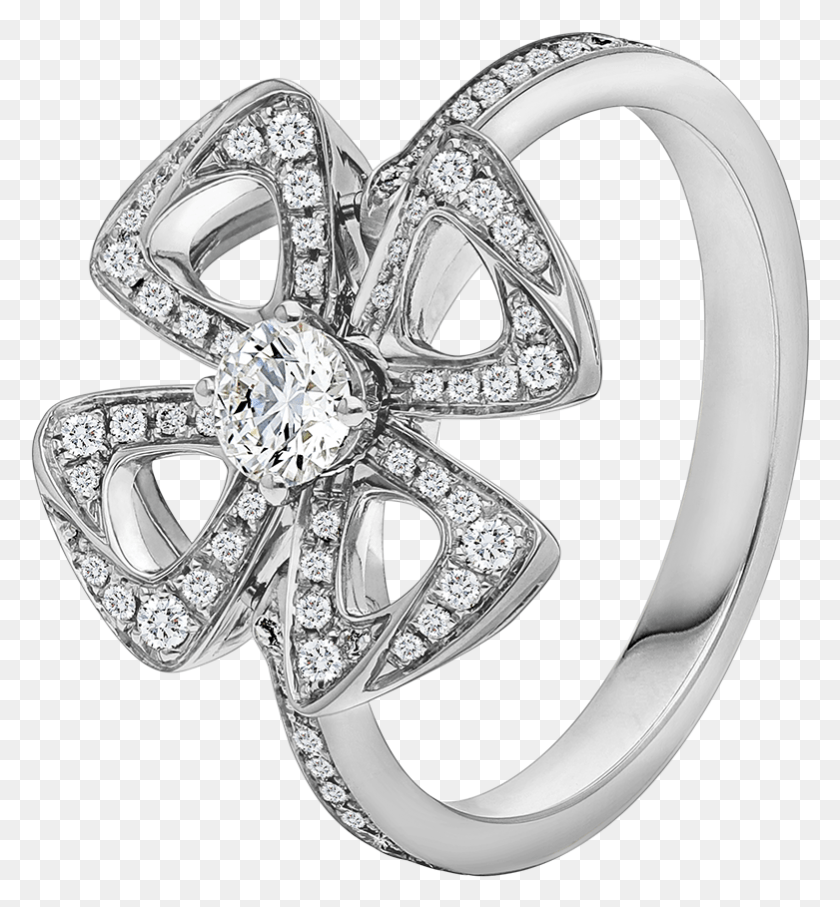 781x849 Fiorever 18 Kt White Gold Ring Set With A Central Diamond Fiorever Bulgari, Jewelry, Accessories, Accessory HD PNG Download