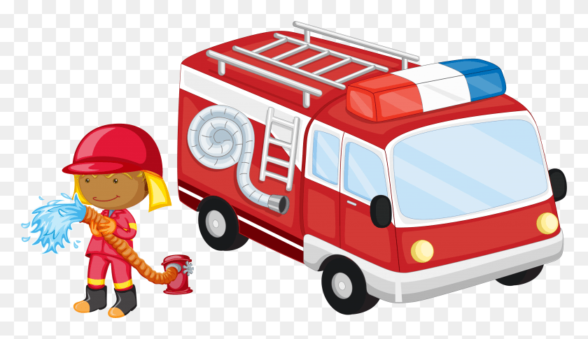 4051x2212 Descargar Png Fire Engine Poster Cartoon Los Trabajos De Las Personas, Fire Truck, Truck, Vehicle Hd Png