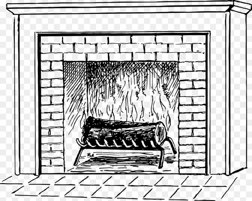 900x720 Fire Firebox Fireplace Firewood Heating Log Wood Black And White Clipart Fireplace, Gray PNG