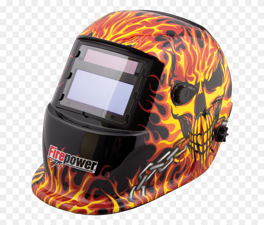 643x657 Firepower Skull Amp Fire Auto Darkening Welding Helmet Firepower Welding Helmet, Clothing, Apparel, Crash Helmet HD PNG Download