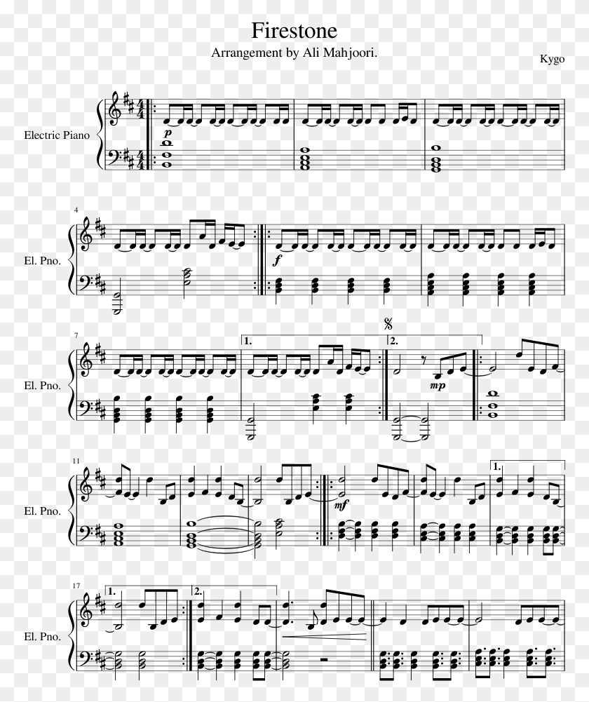 774x941 Firestone Sheet Music Composed By Kygo 1 Of 3 Pages If You Could Hie To Kolob Piano Easy, Gray, World Of Warcraft HD PNG Download