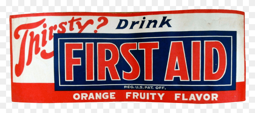 2025x817 First Aid Orange Fruity Flavor Soda Cardboard Sign, Text, Food, Banner HD PNG Download