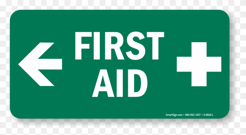 800x415 First Aid Sign With Left Arrow And Symbol First Aid Sign Left, Word, Text, Alphabet HD PNG Download